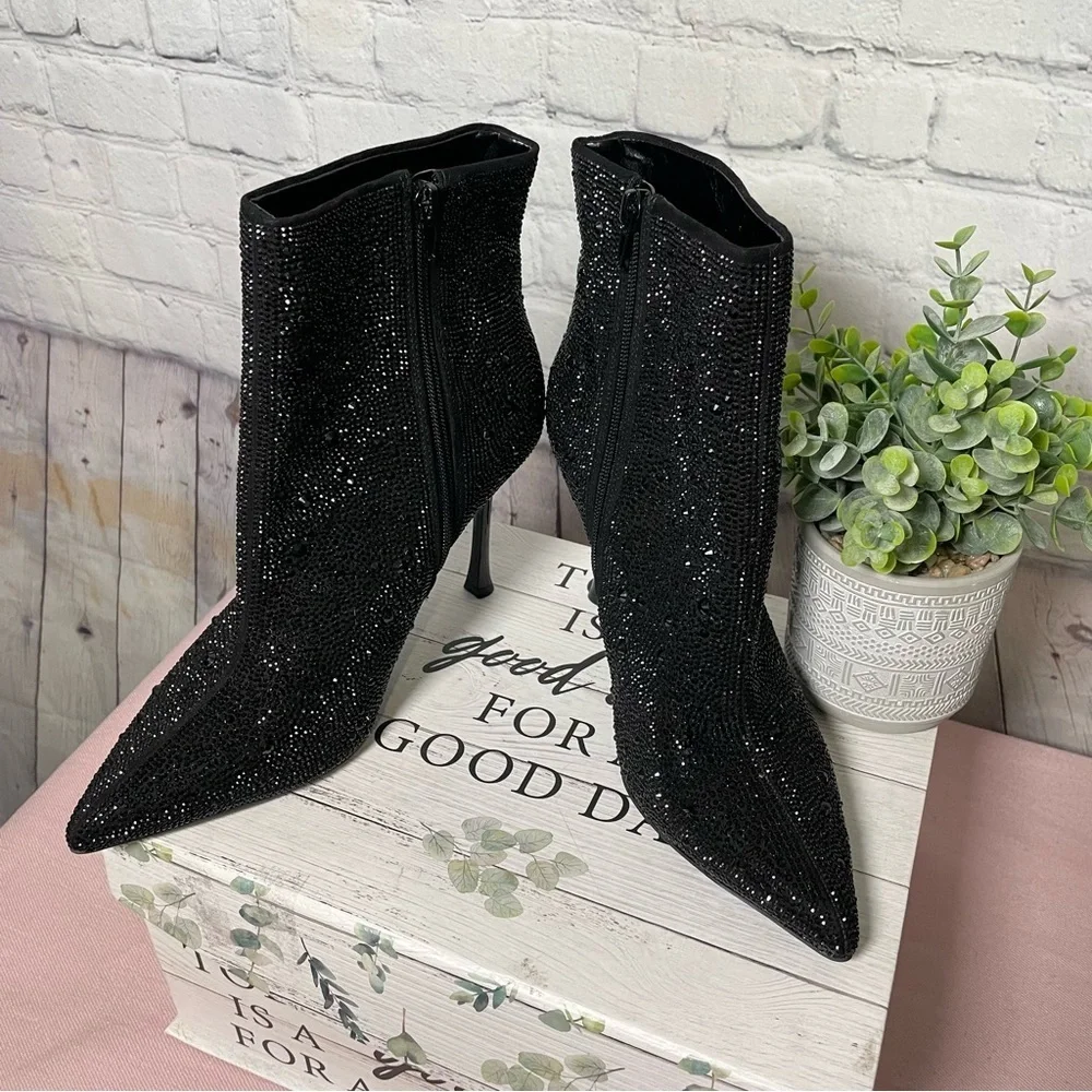 INC. Black Sequin Pointed Toe Stiletto Booty Shoes Size: 9M